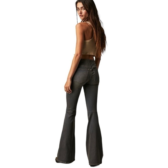 Free People Gray Penny Pull On Stretch Denim Flare Retro Jeans Women’s 27 - Picture 3 of 15